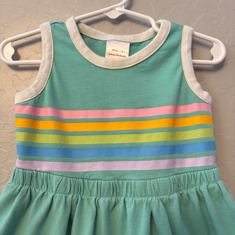 ⭐️Hanna Andersson soft stripe rainbow dress in tidepool size 90 cm US 3 - Picture 2 of 16